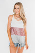 Full Of Sparkle Front Knot Halter Top- Ivory, Pink, & Gray
