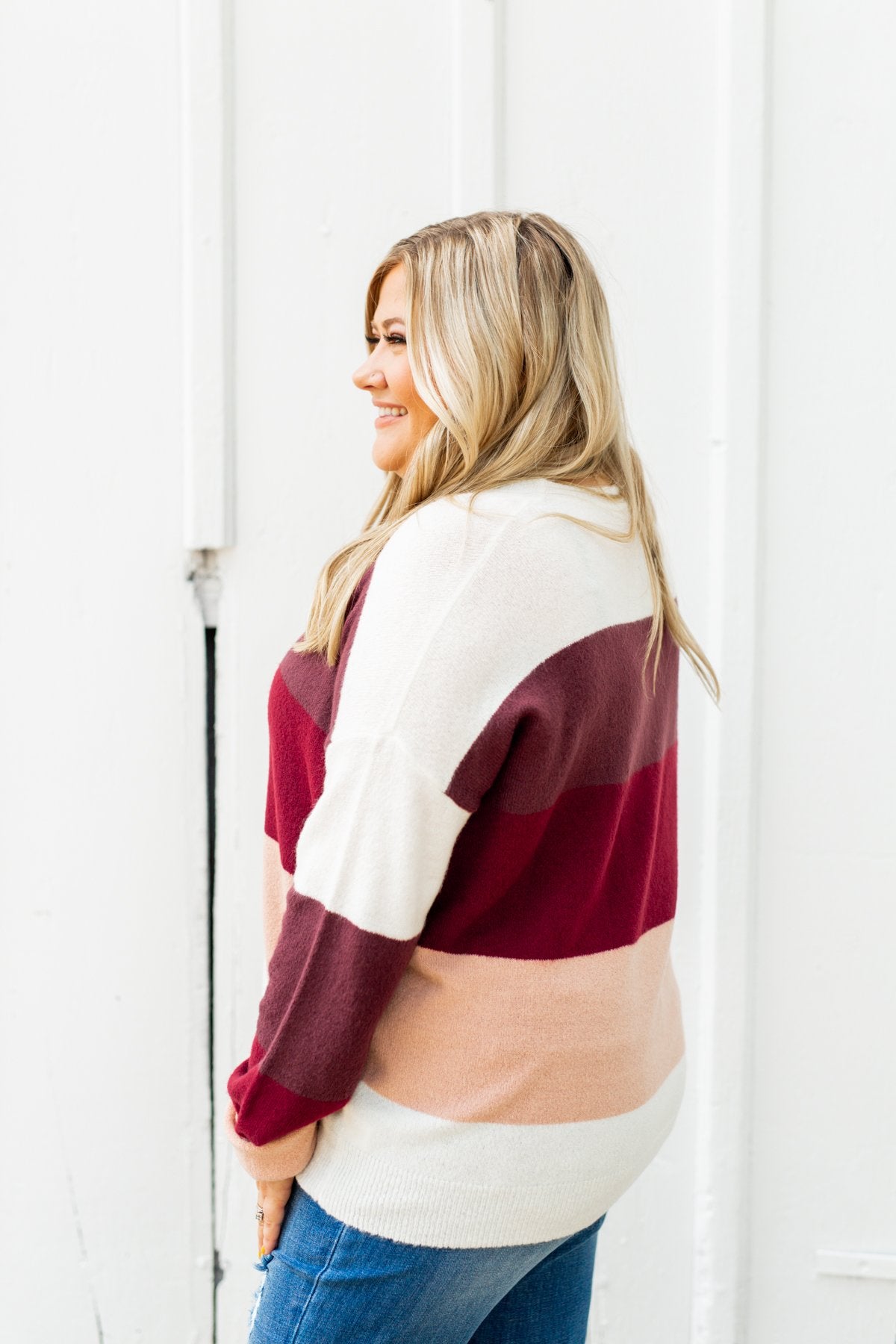 Dream Bigger Color Block Sweater- Ivory, Burgundy, & Dusty Pink