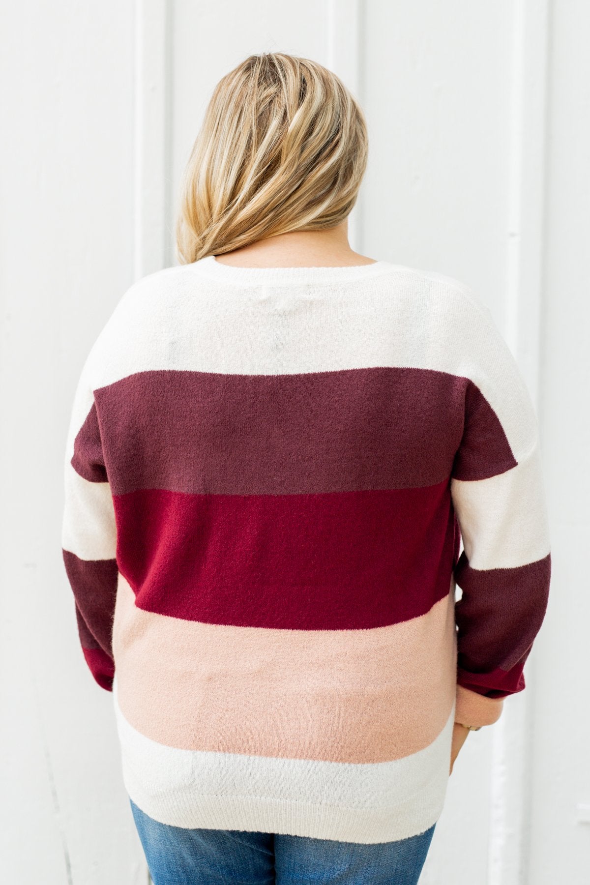 Dream Bigger Color Block Sweater- Ivory, Burgundy, Dusty Pink