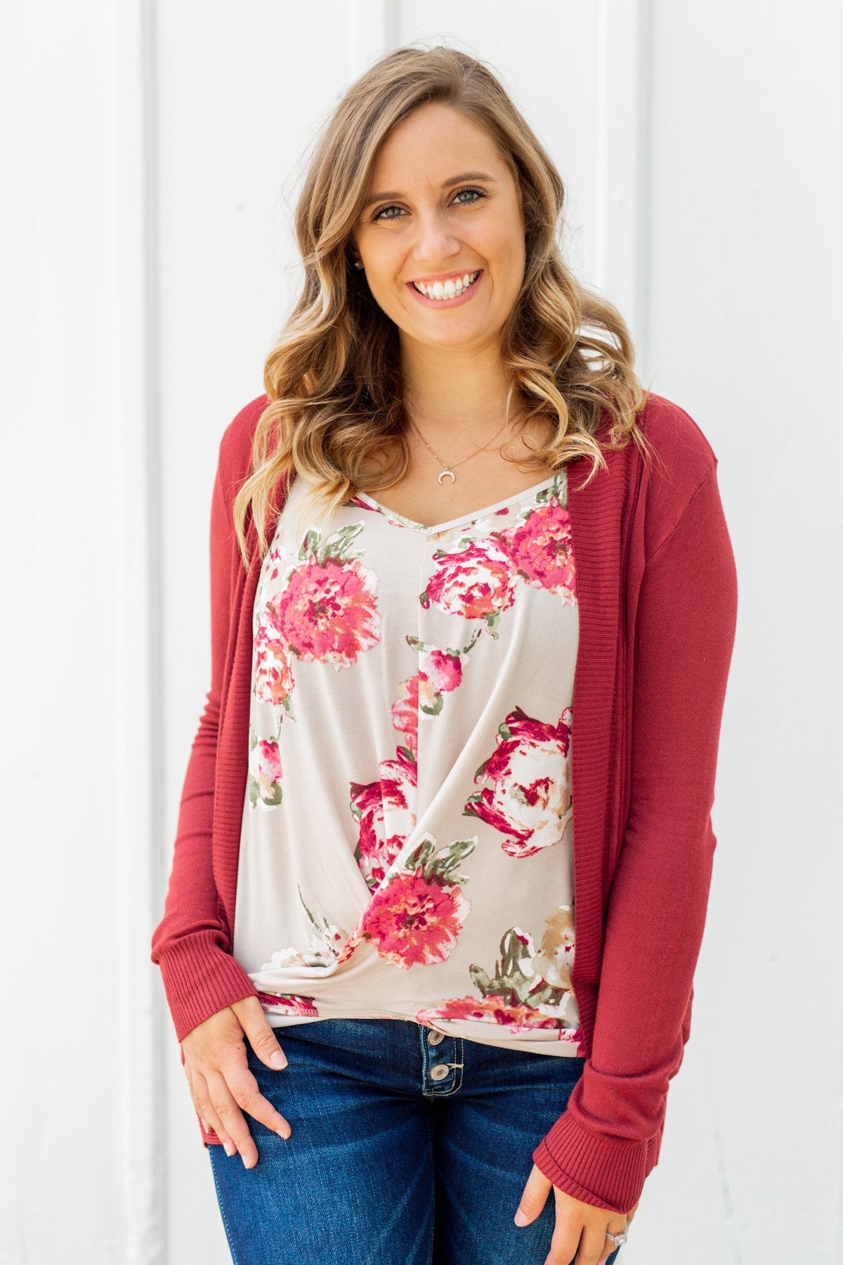 Light Weight Open Front Cardigan- Brick Red