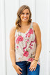 Everywhere I Go Floral Twist Tank Top- Taupe