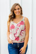 Everywhere I Go Floral Twist Tank Top- Taupe