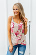 Everywhere I Go Floral Twist Tank Top- Taupe