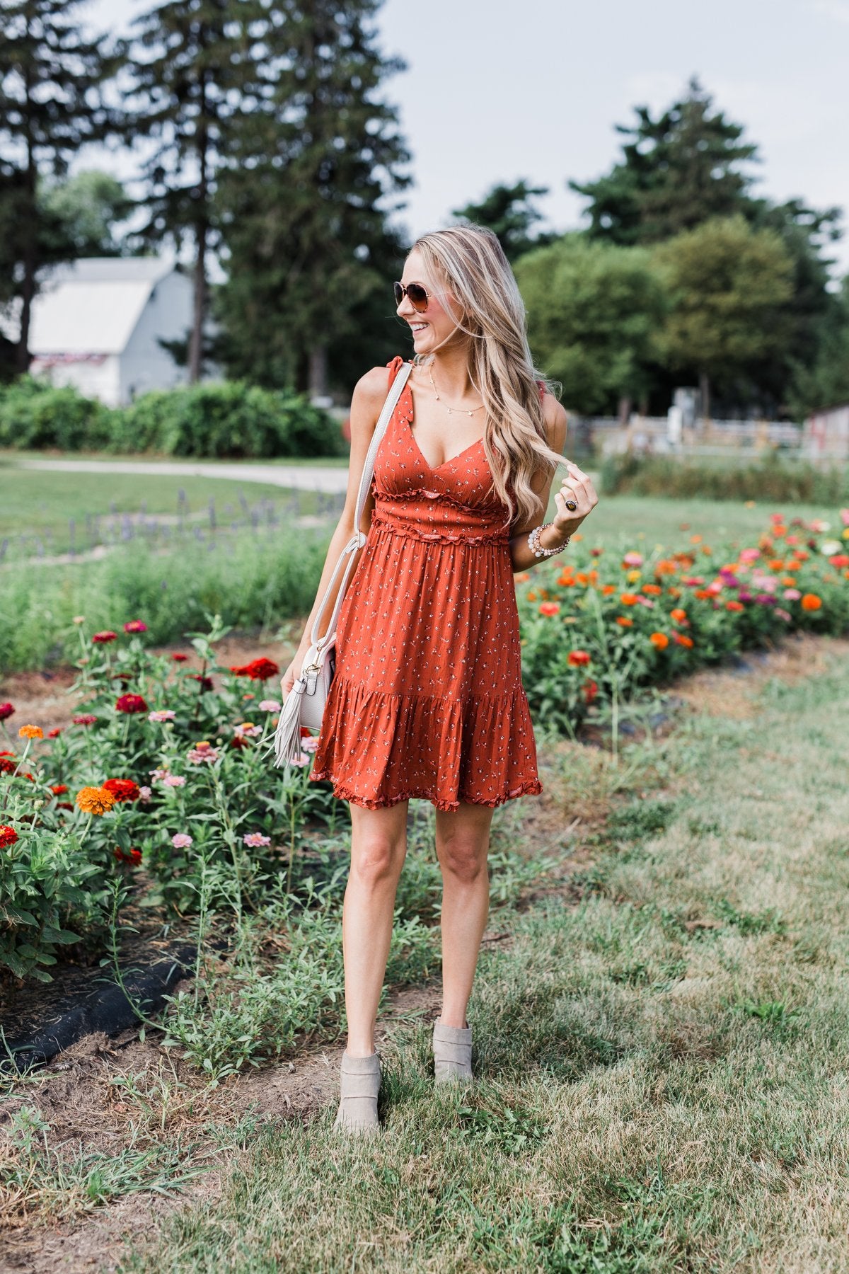 The Beautiful Life Floral Ruffle Dress- Rust