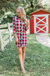 Working It Flannel Button Dress- Red & Blue