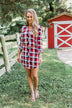 Working It Flannel Button Dress- Red & Blue