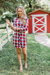 Working It Flannel Button Dress- Red & Blue