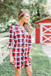Working It Flannel Button Dress- Red & Blue