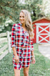 Working It Flannel Button Dress- Red & Blue