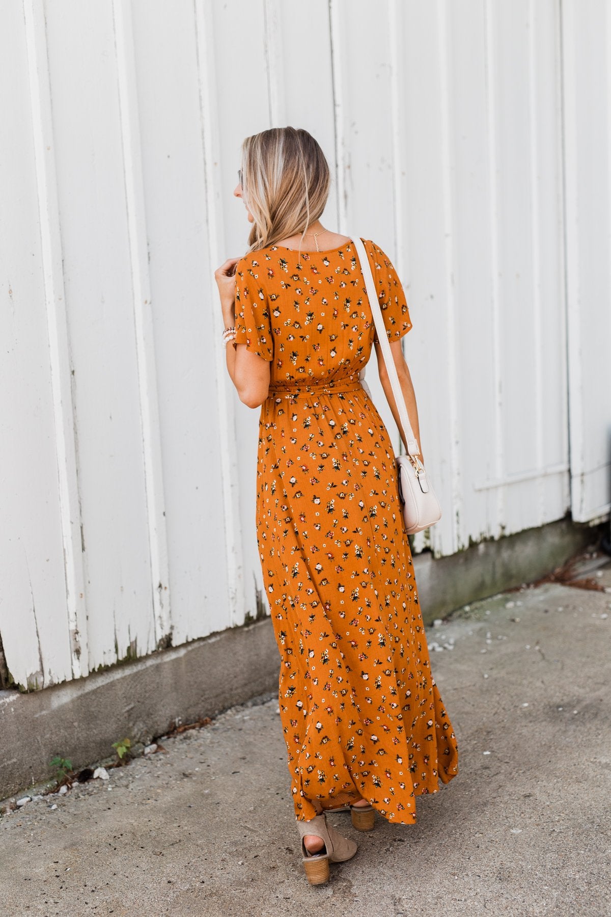 Burnt orange floral maxi dress sale