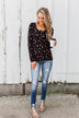 Work of Art Long Sleeve Floral Henley- Black