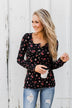 Work of Art Long Sleeve Floral Henley- Black