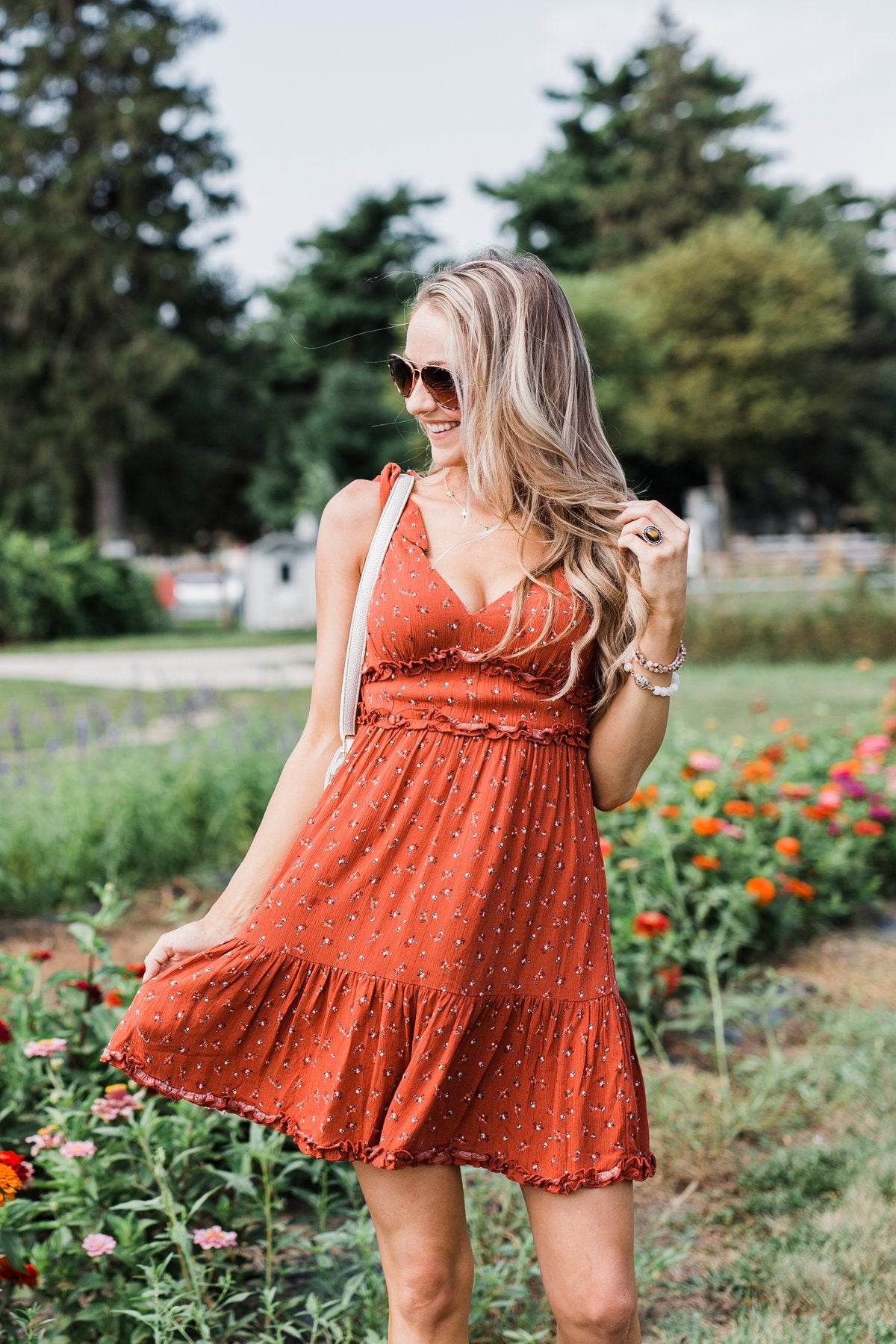 The Beautiful Life Floral Ruffle Dress- Rust
