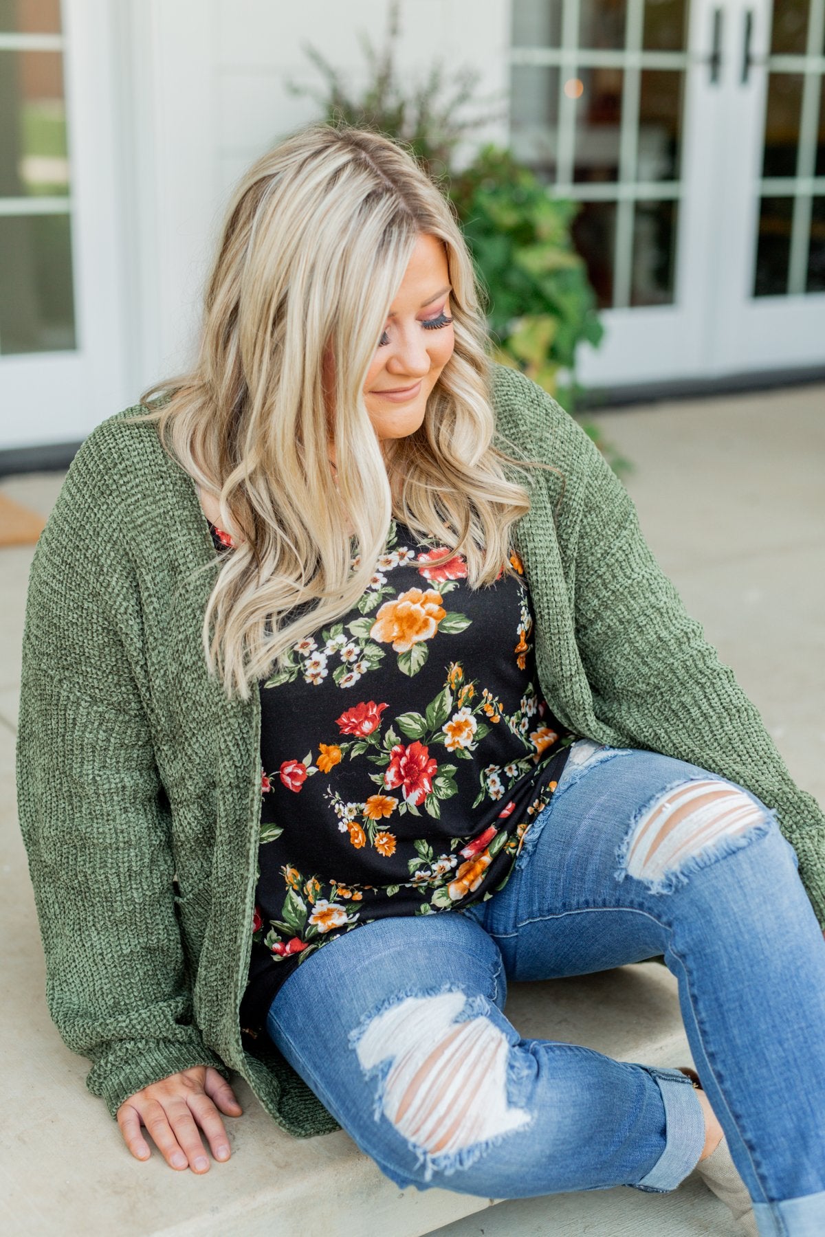 Have My Heart Velvet Chenille Cardigan- Olive