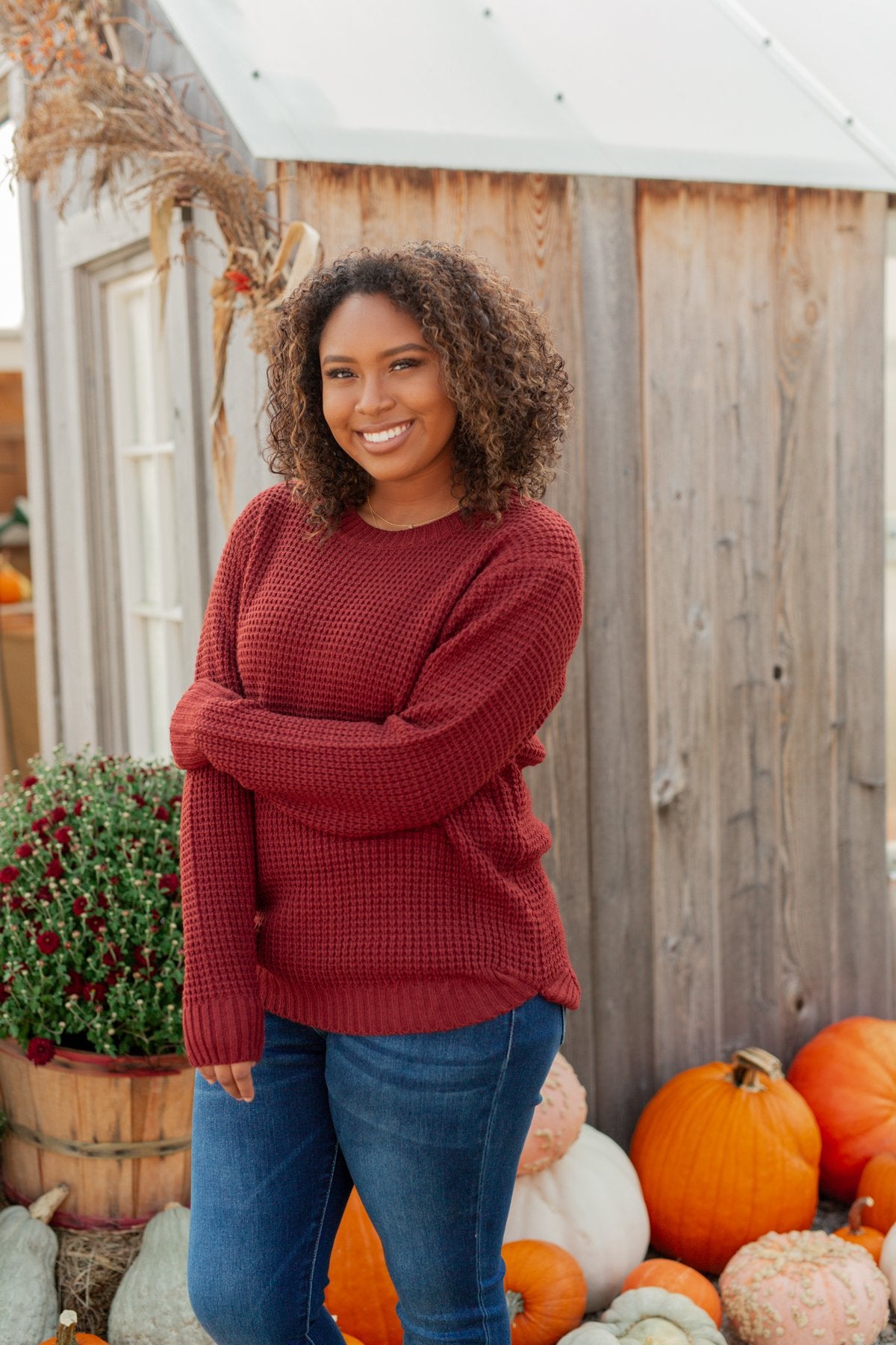 First Look Thick Knit Sweater- Deep Brick