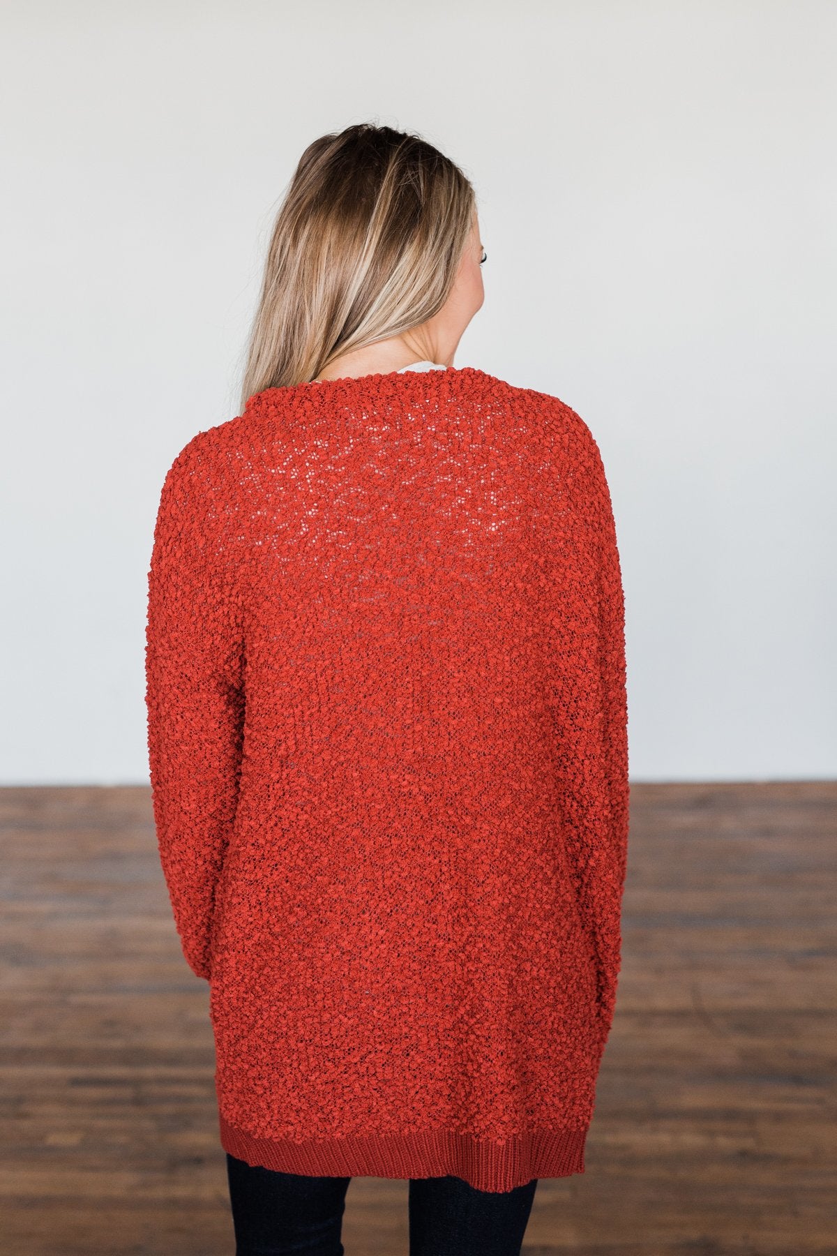 Stealing Glances Popcorn Knit Cardigan- Vintage Red
