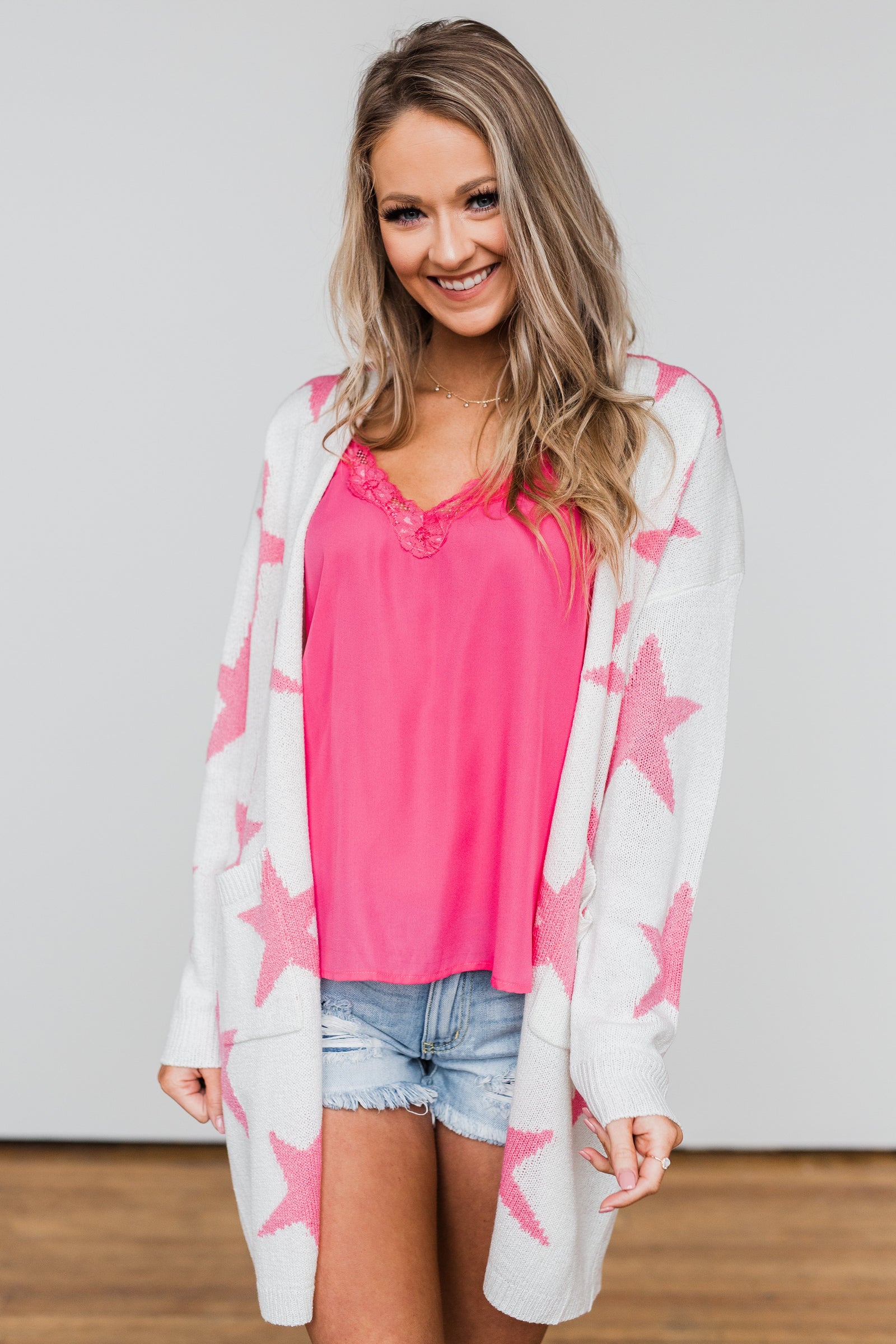 Shoot For The Stars Knit Cardigan- Ivory & Pink