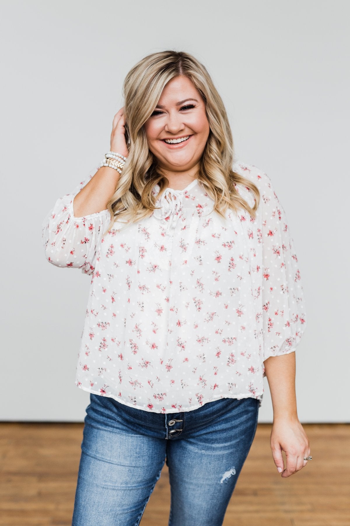 Love At First Sight Floral Blouse- Ivory