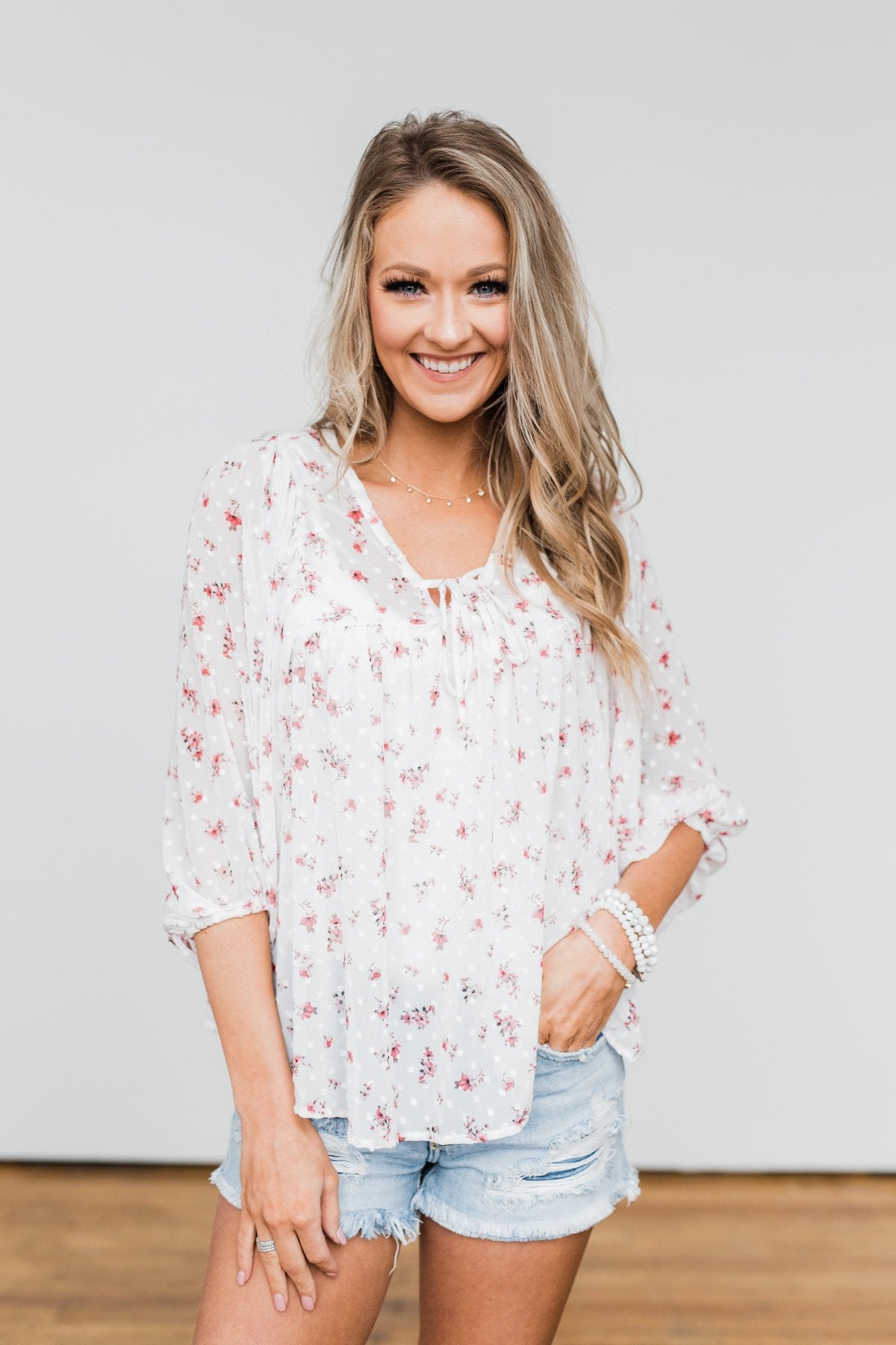 Love At First Sight Floral Blouse- Ivory