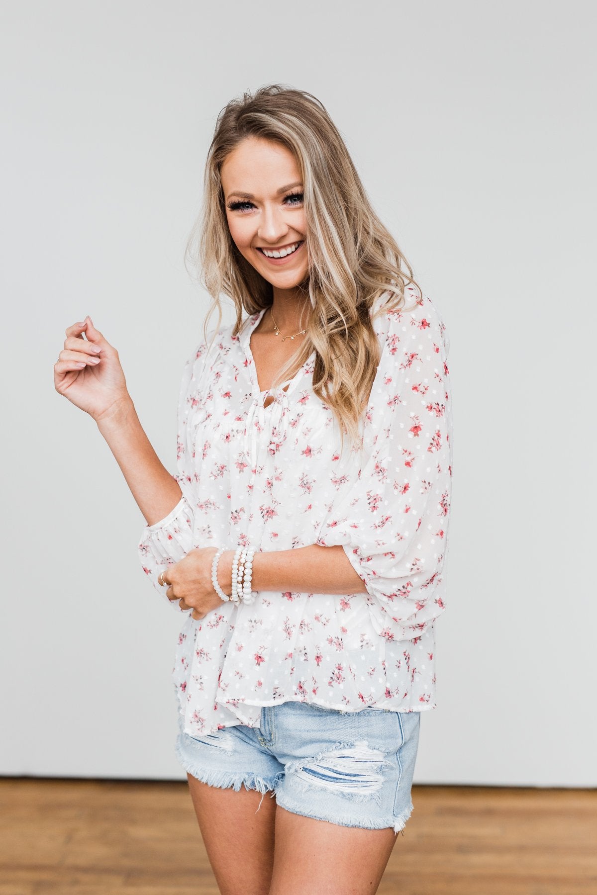 Love At First Sight Floral Blouse- Ivory