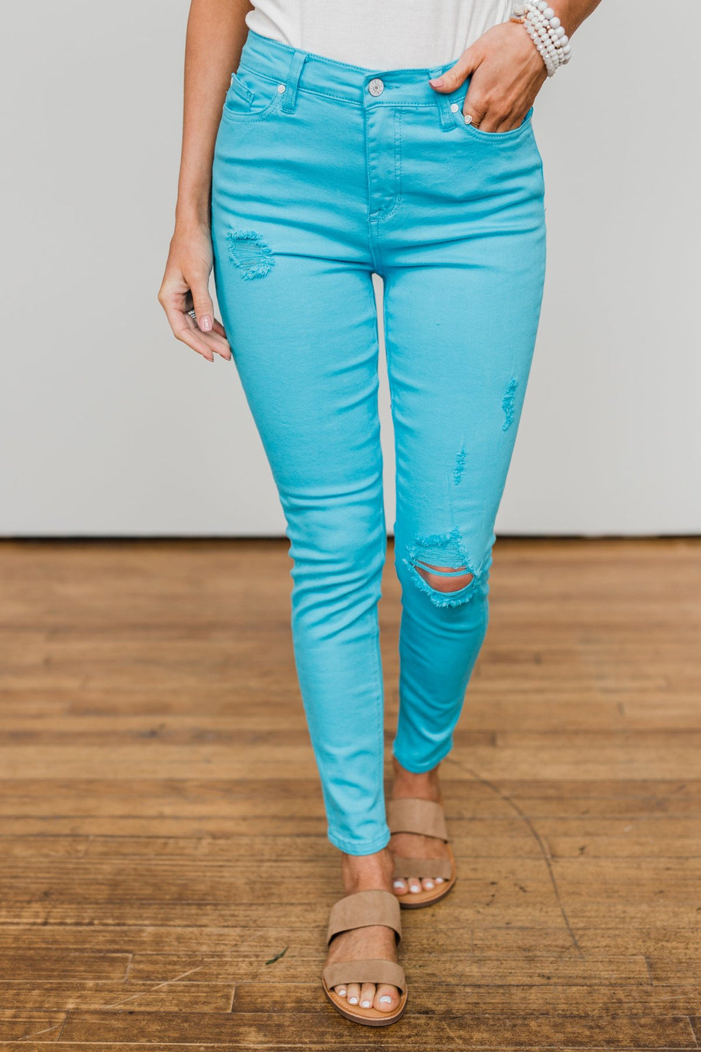Celebrity Pink Distressed Skinny Jeans- Light Blue