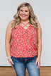 Knowing You Floral Wrap Tank Top- Coral