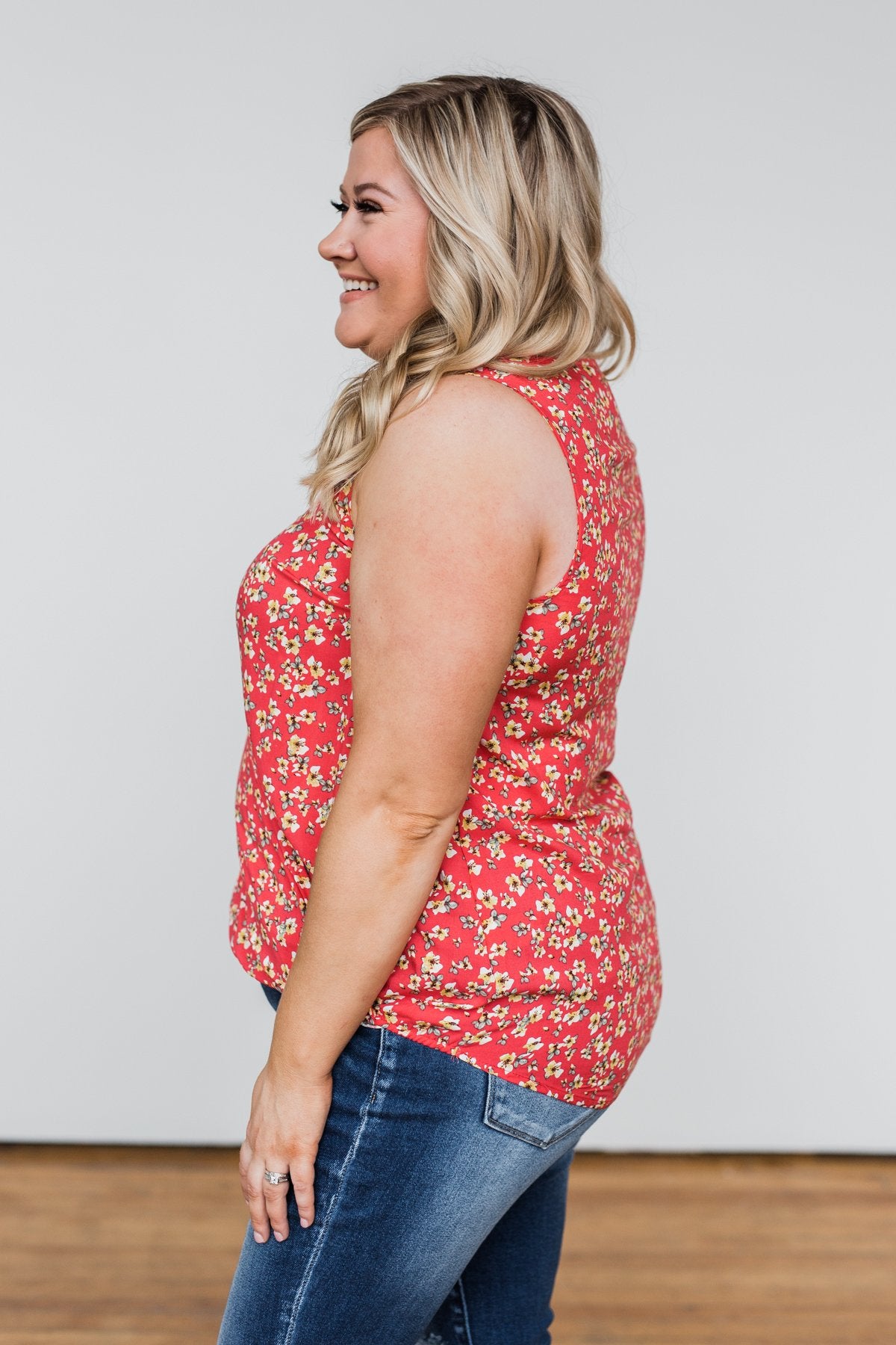 Knowing You Floral Wrap Tank Top- Coral