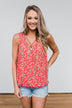 Knowing You Floral Wrap Tank Top- Coral