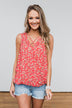 Knowing You Floral Wrap Tank Top- Coral