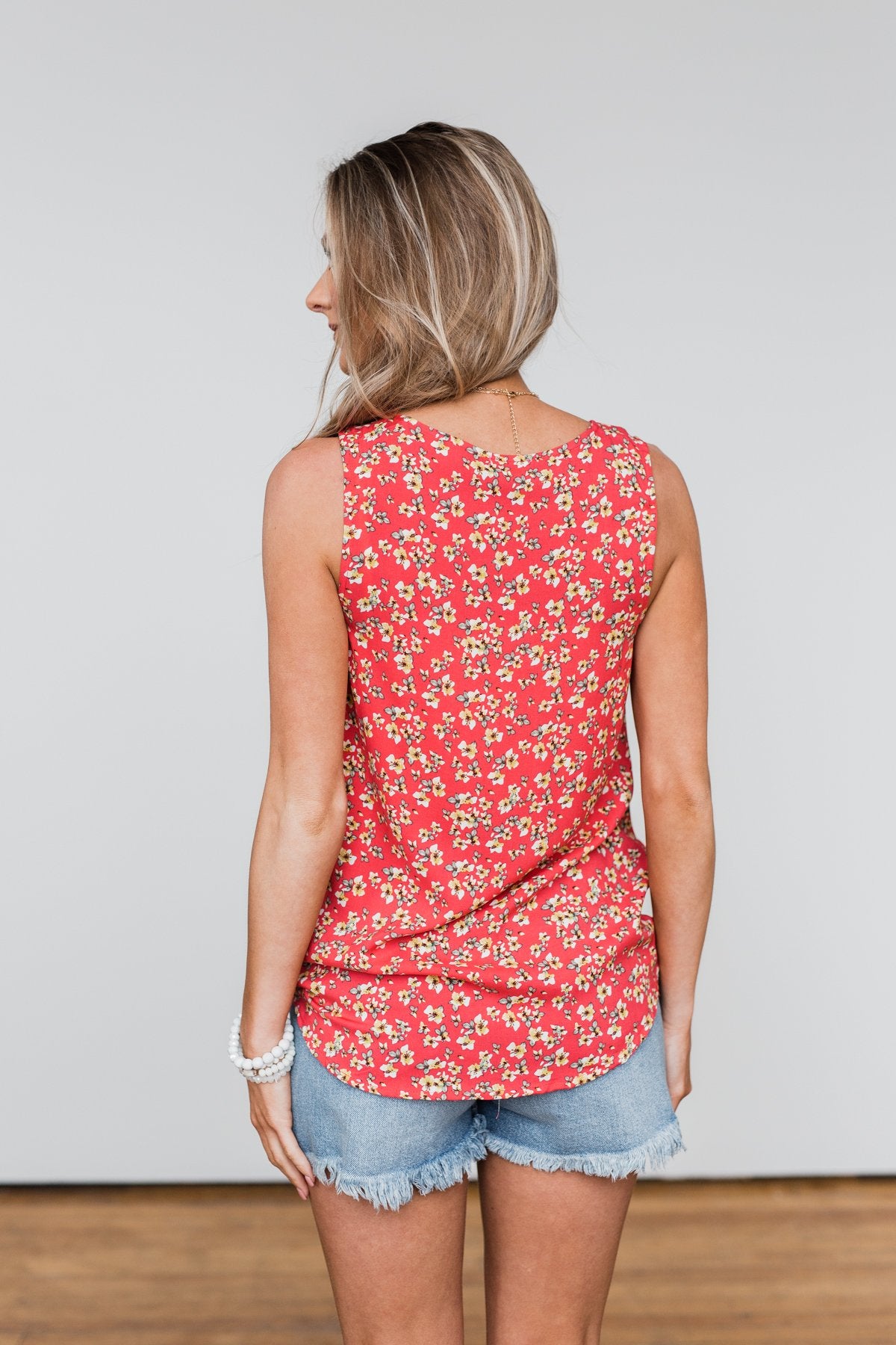 Knowing You Floral Wrap Tank Top- Coral