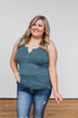 5 Button Henley Tank Top- Dark Seafoam