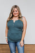 5 Button Henley Tank Top- Dark Seafoam