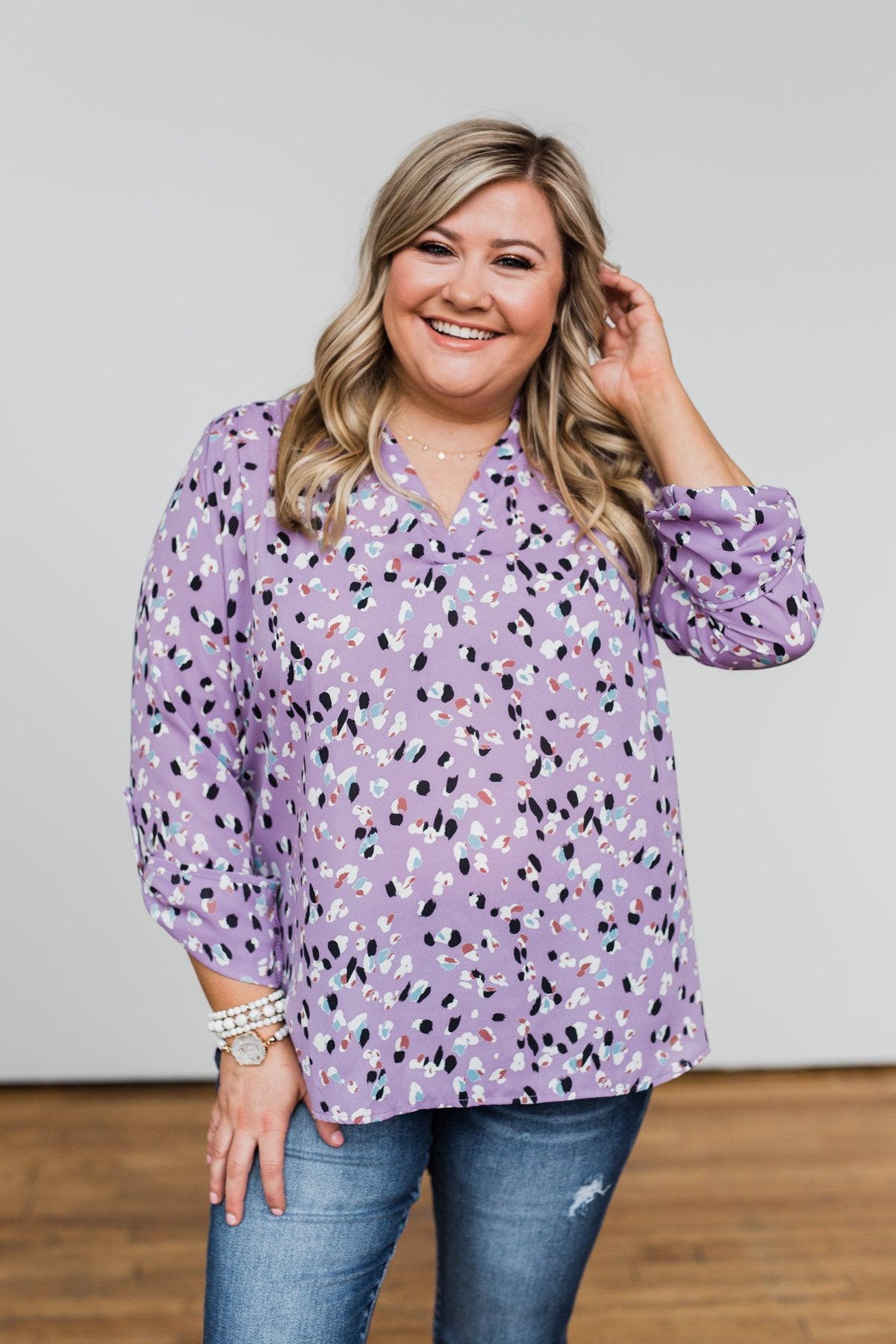 Calling Out To You Printed Blouse- Purple