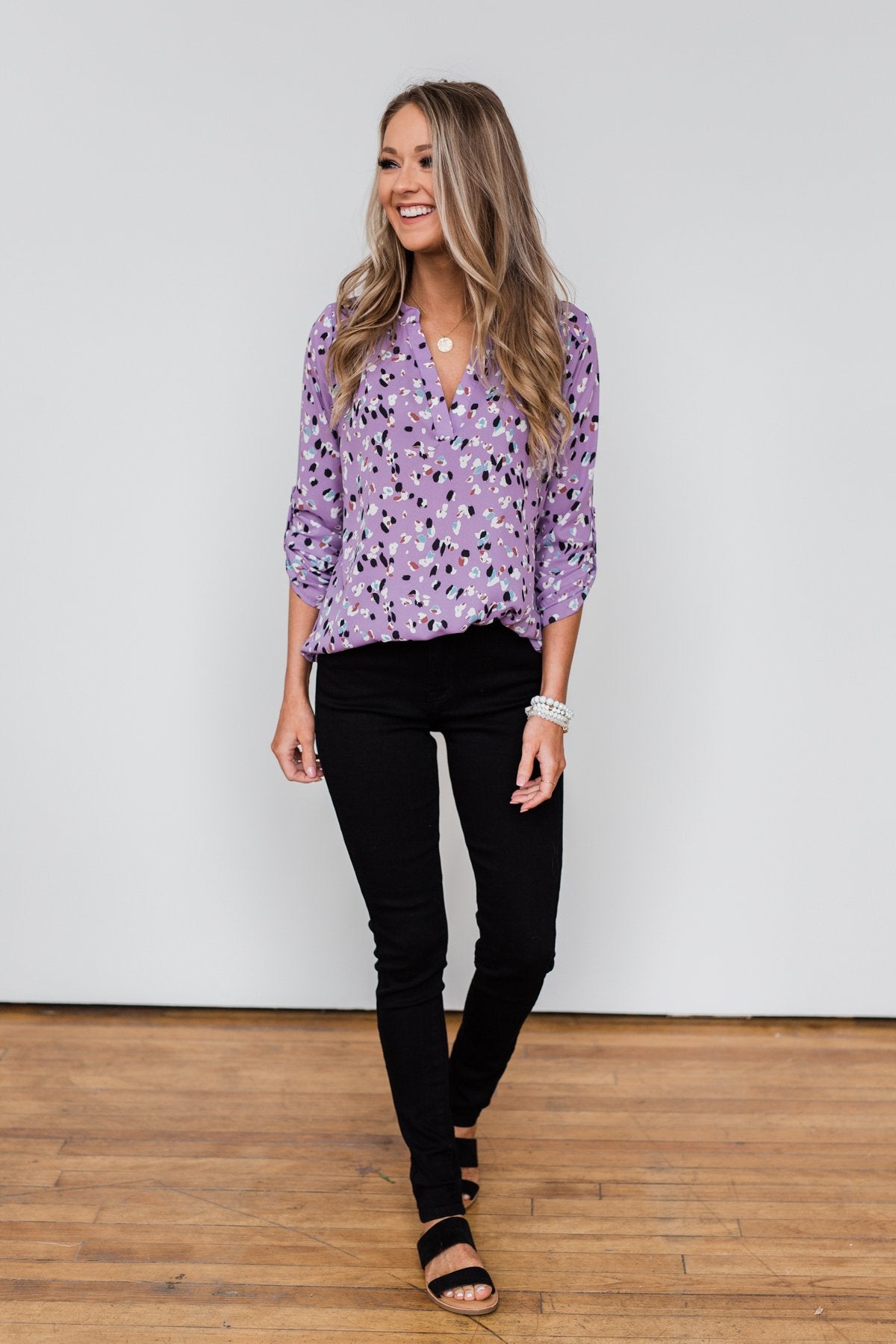 Calling Out To You Printed Blouse- Purple