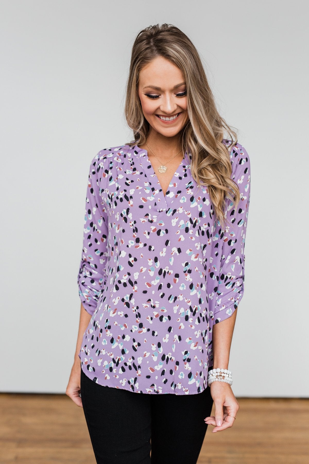 Calling Out To You Printed Blouse- Purple