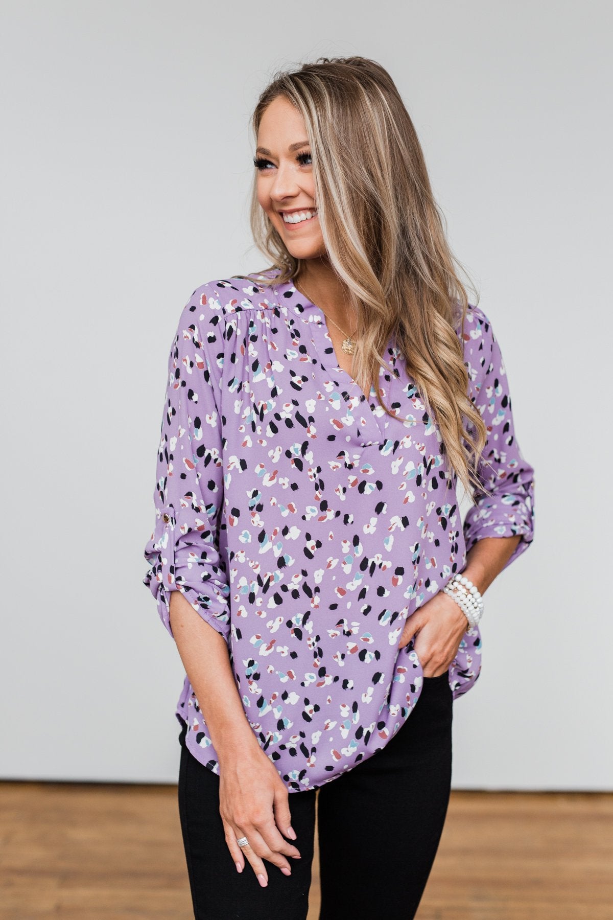 Calling Out To You Printed Blouse- Purple
