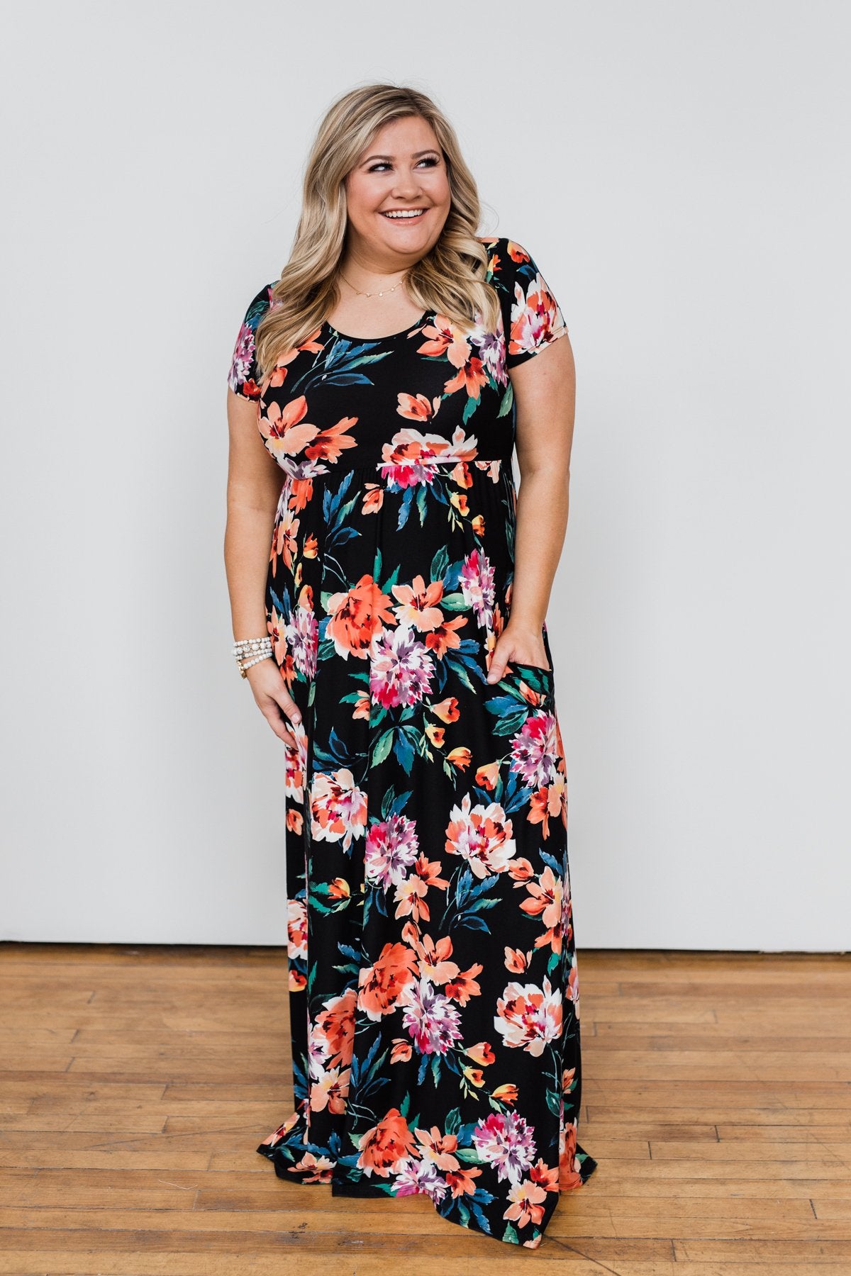 Alright By Me Floral Maxi Dress- Black
