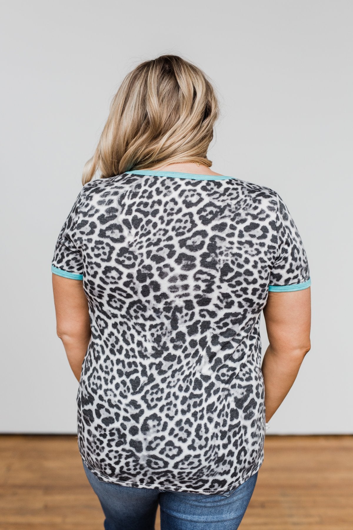Take My Breath Away Leopard Top- Grey & Mint Blue