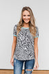 Take My Breath Away Leopard Top- Grey & Mint Blue