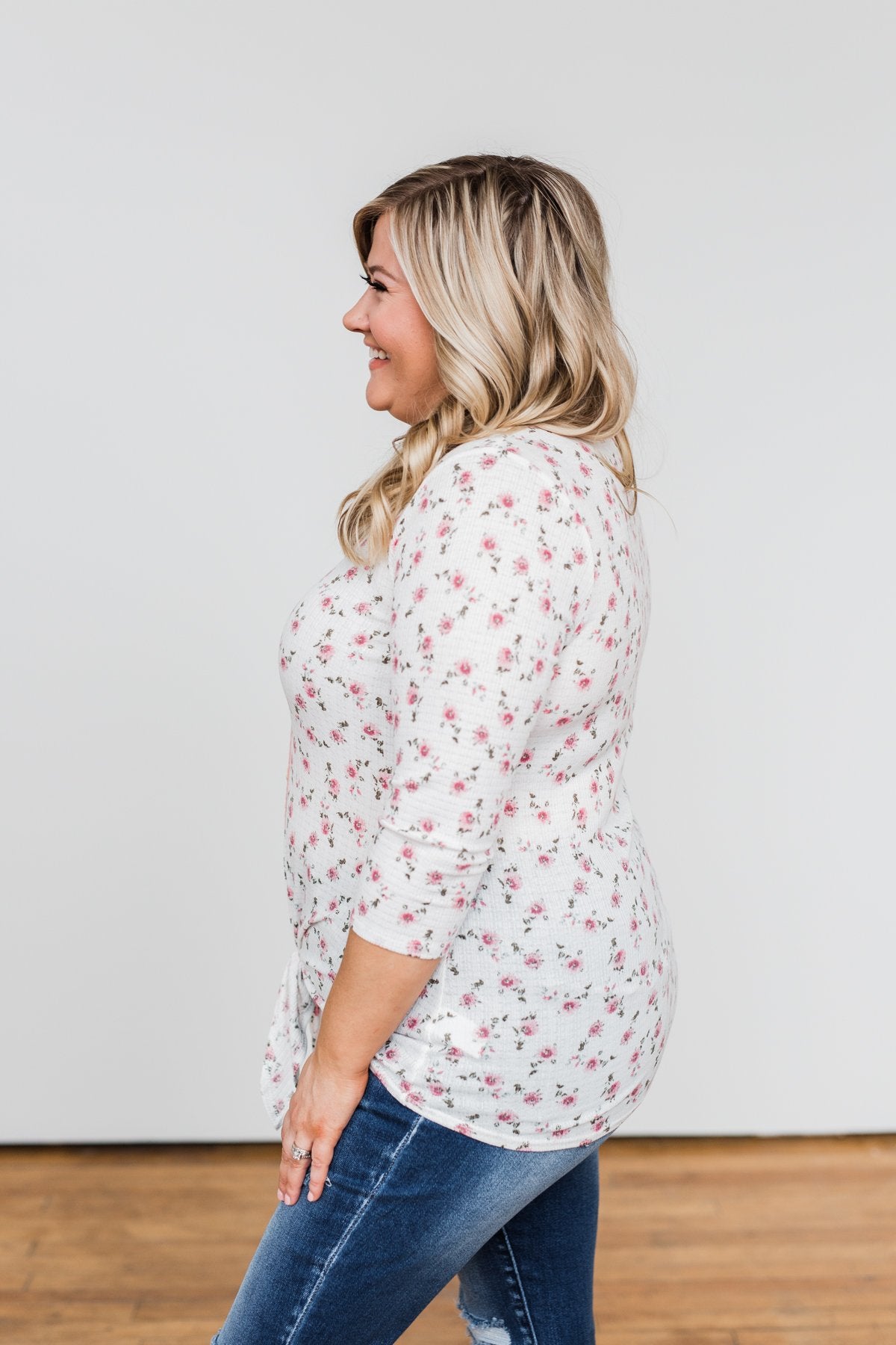 Everything To Me Floral Knit 3/4 Sleeve Top- Ivory