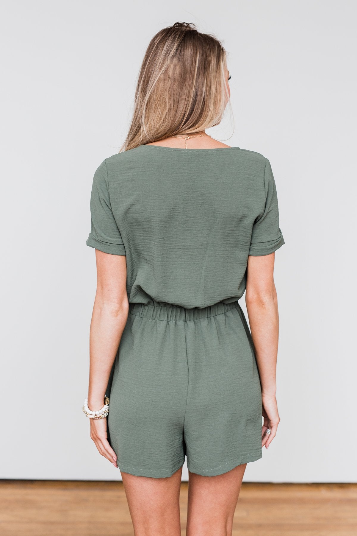 Adventure Awaits Half-Zip Romper- Olive