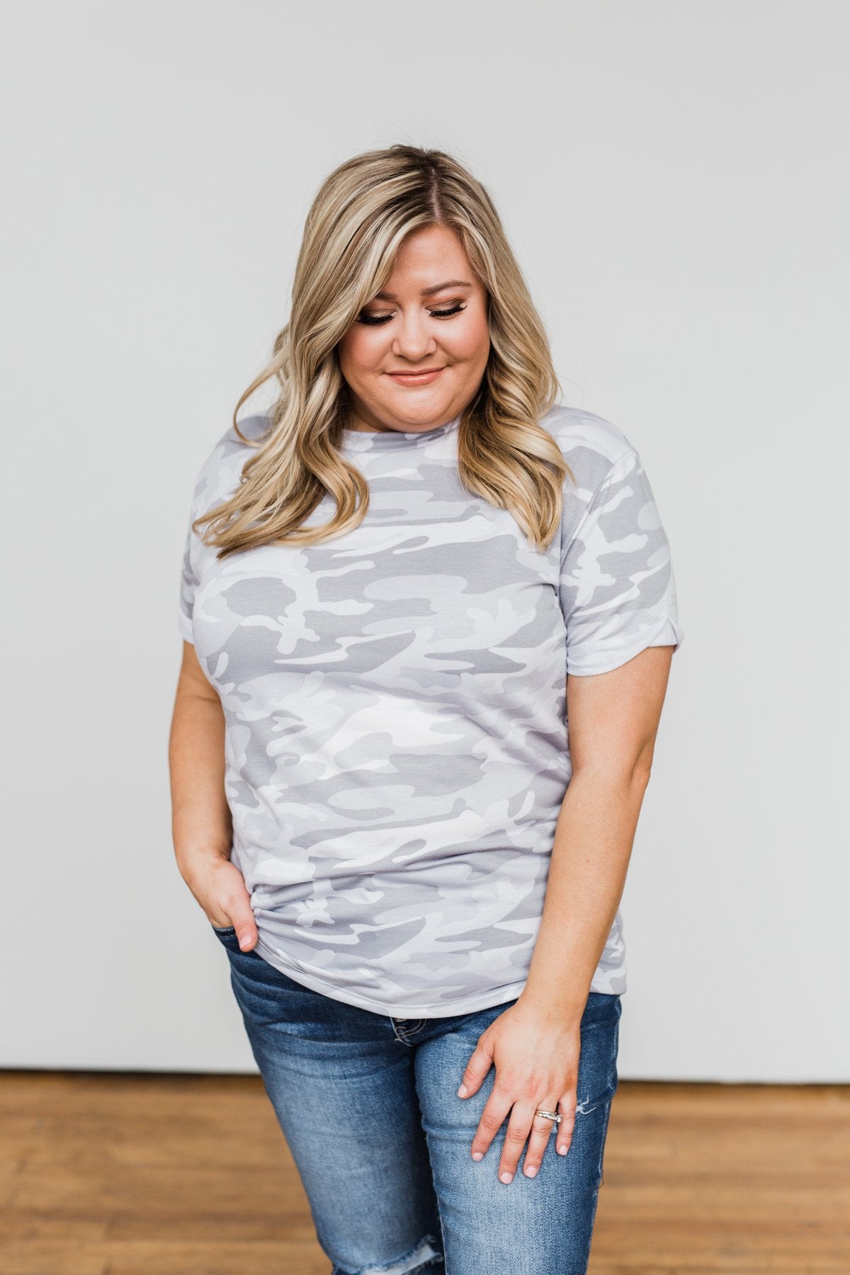 Catching Up With You Camo Top- Grey