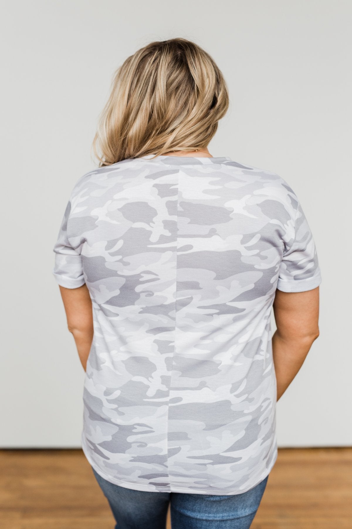 Catching Up With You Camo Top- Grey