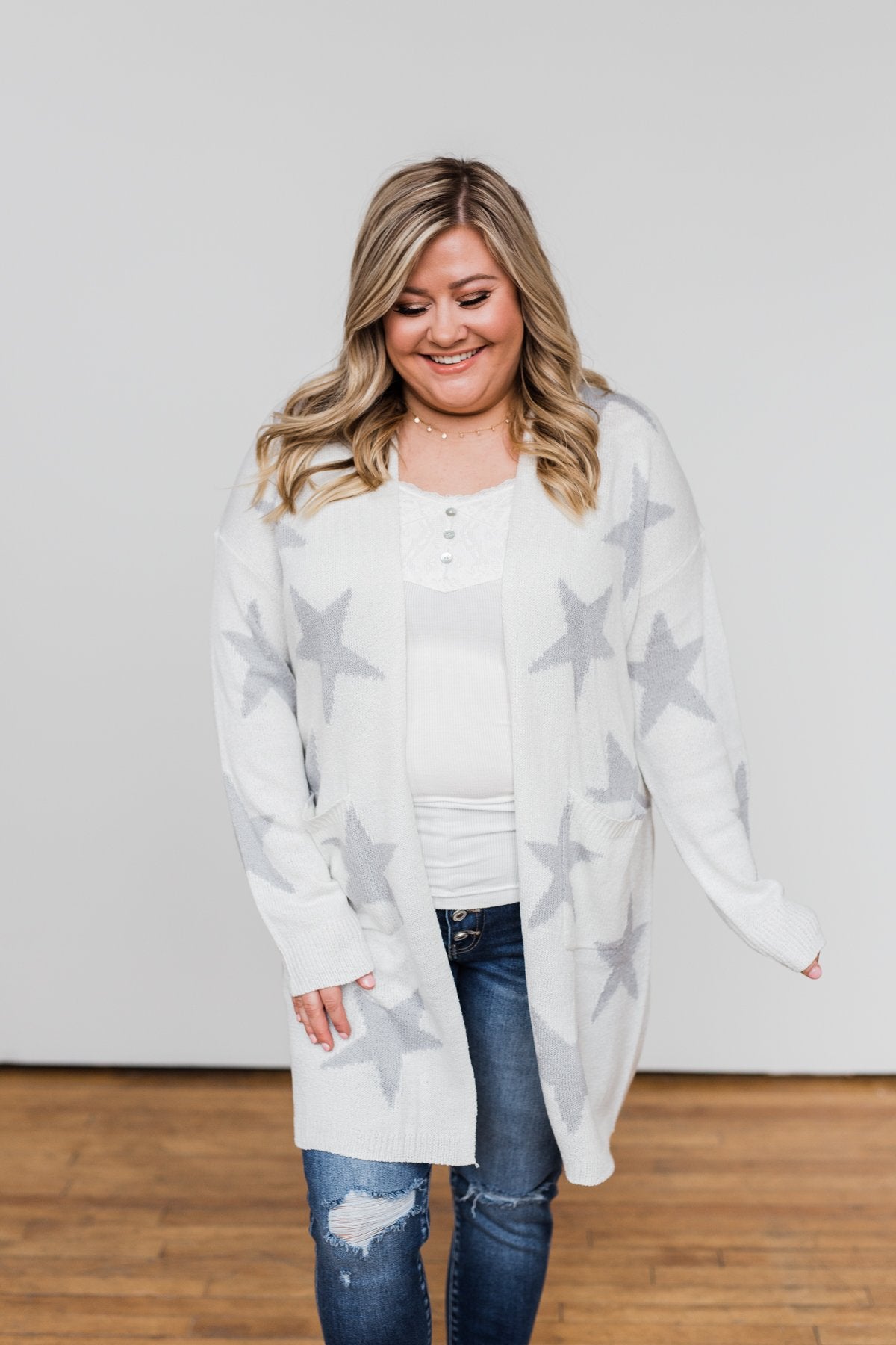 Shoot For The Stars Knit Cardigan- Ivory & Grey