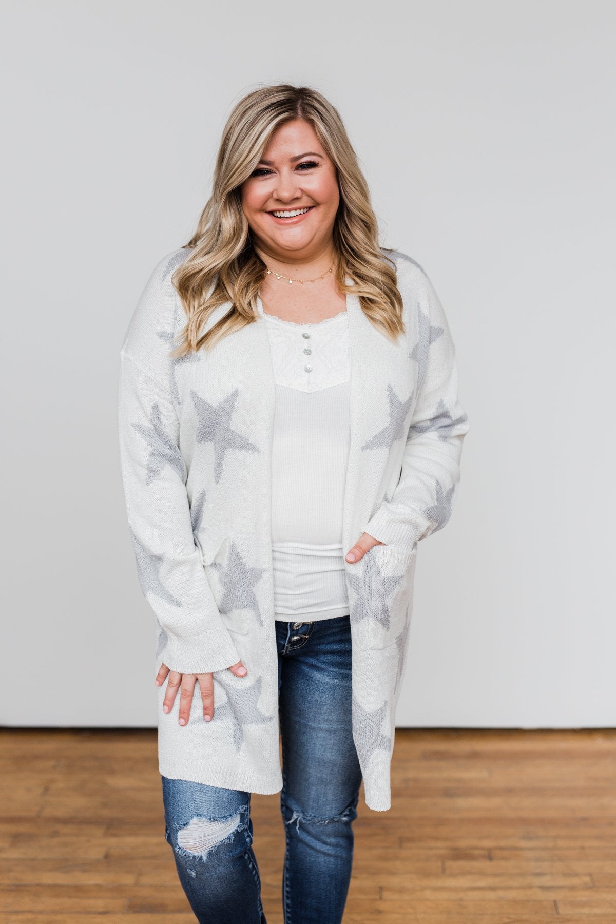 Shoot For The Stars Knit Cardigan- Ivory & Grey