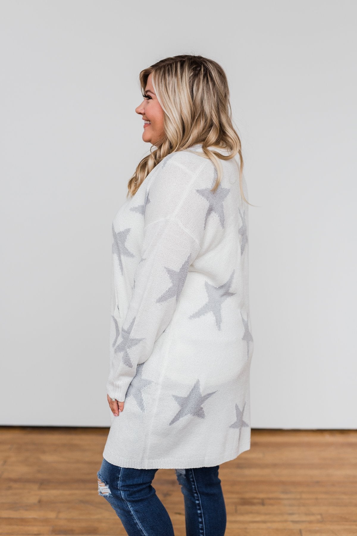 Shoot For The Stars Knit Cardigan- Ivory & Grey