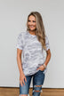 Catching Up With You Camo Top- Grey