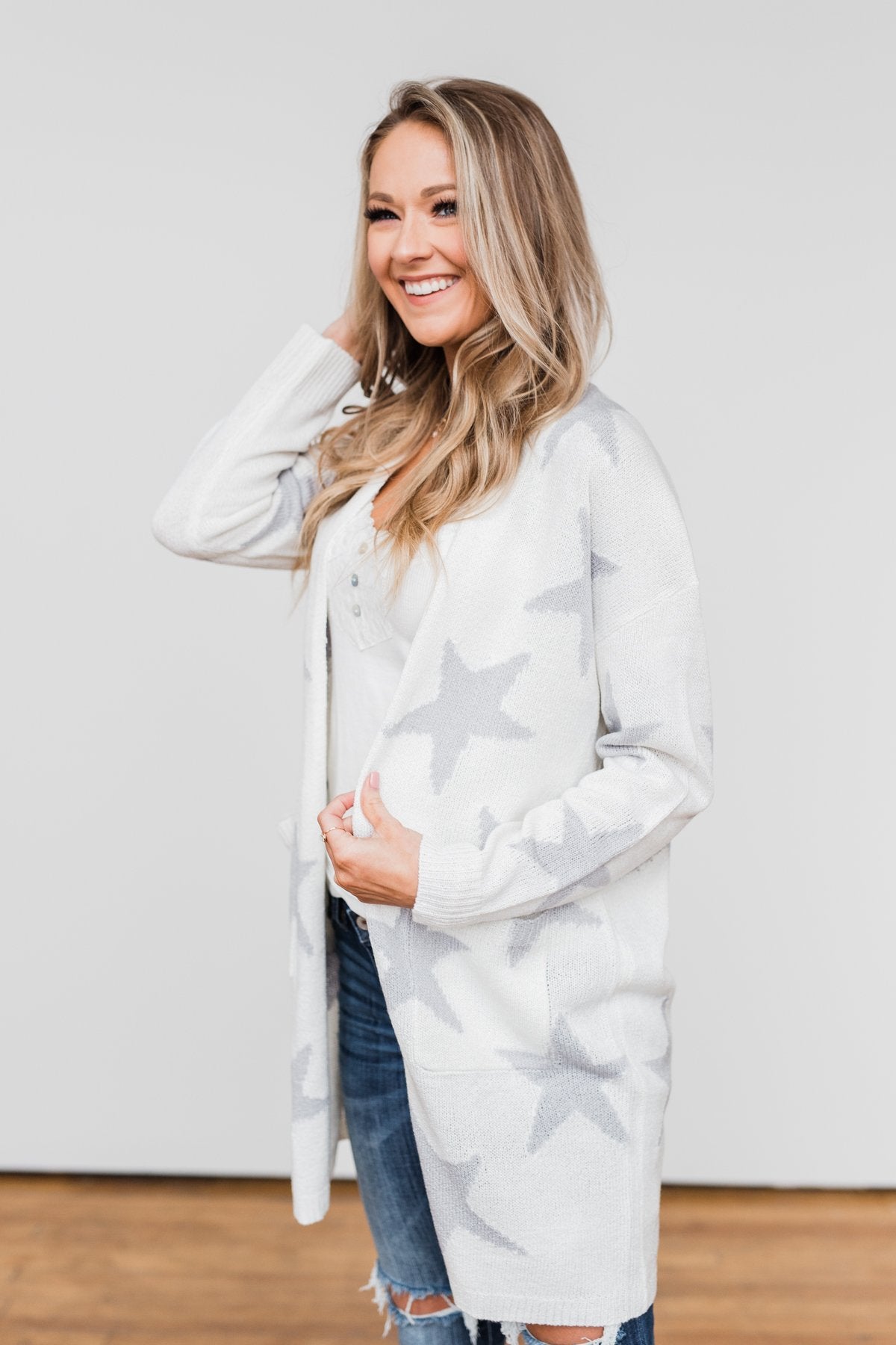 Shoot For The Stars Knit Cardigan- Ivory & Grey