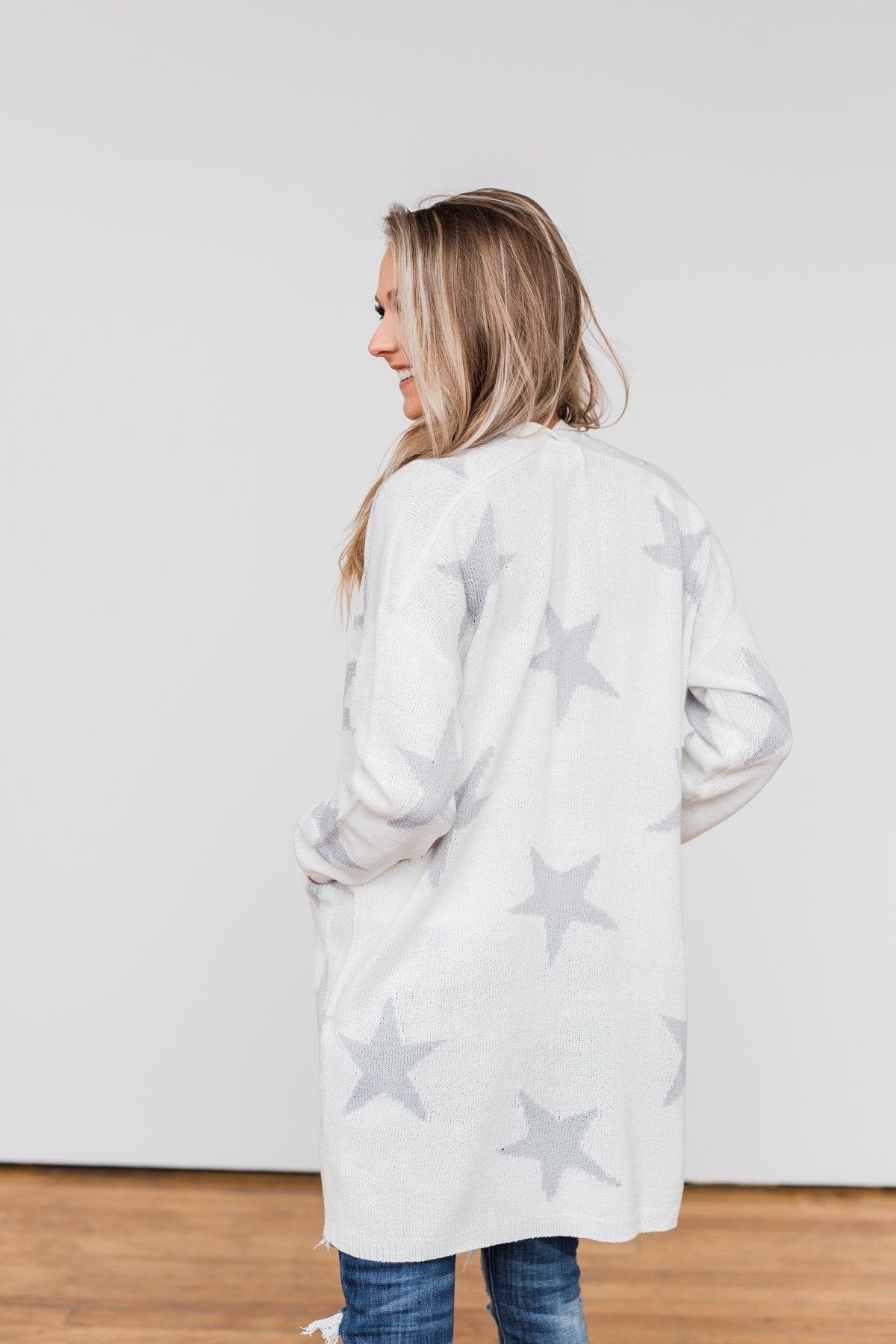 Shoot For The Stars Knit Cardigan- Ivory & Grey