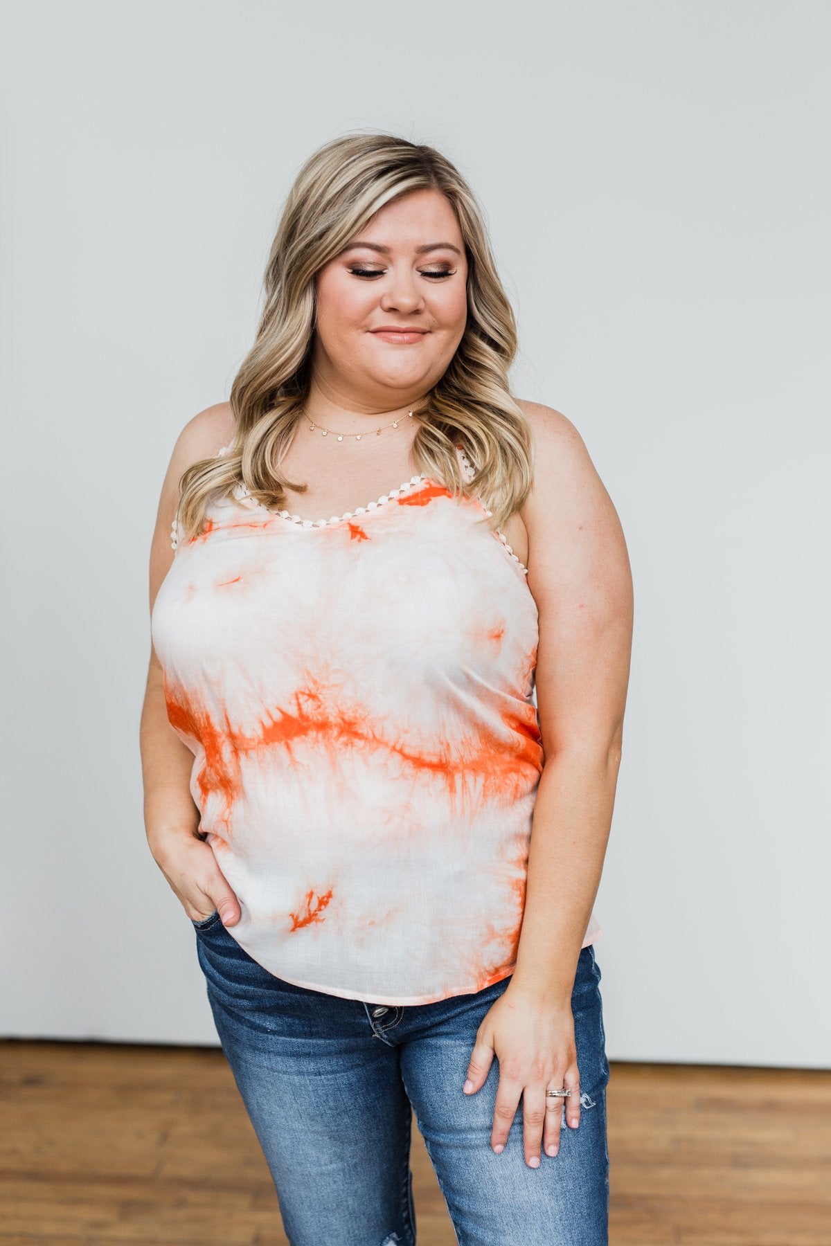 Sparks Fly Tie Dye Tank Top- Orange & Ivory